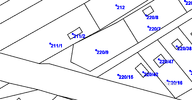 Parcela st. 220/9 v KÚ Třeboň, Katastrální mapa