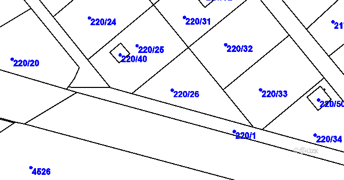 Parcela st. 220/26 v KÚ Třeboň, Katastrální mapa