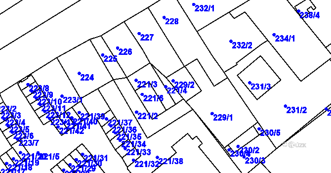Parcela st. 221/4 v KÚ Třeboň, Katastrální mapa