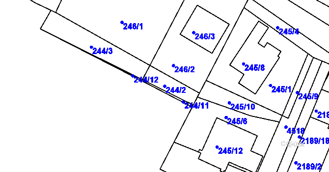 Parcela st. 244/2 v KÚ Třeboň, Katastrální mapa