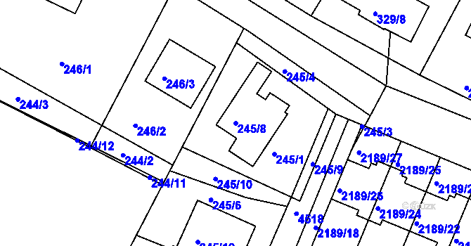 Parcela st. 245/8 v KÚ Třeboň, Katastrální mapa