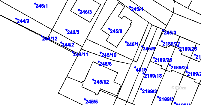 Parcela st. 245/10 v KÚ Třeboň, Katastrální mapa