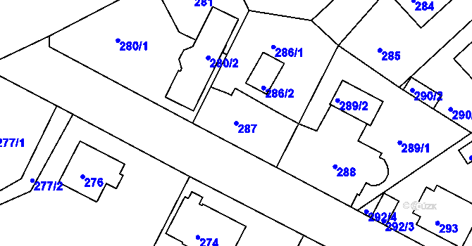Parcela st. 287 v KÚ Třeboň, Katastrální mapa