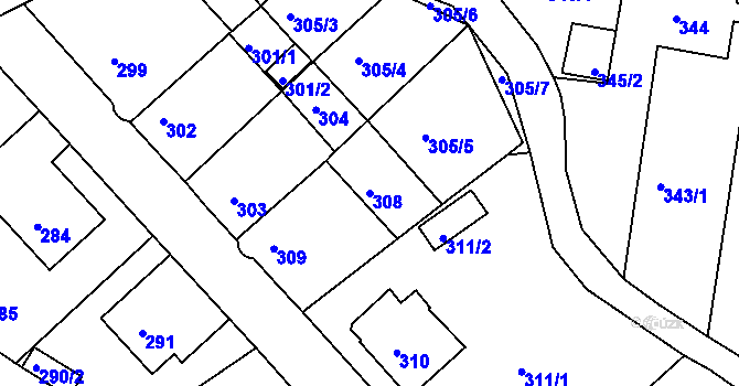 Parcela st. 308 v KÚ Třeboň, Katastrální mapa