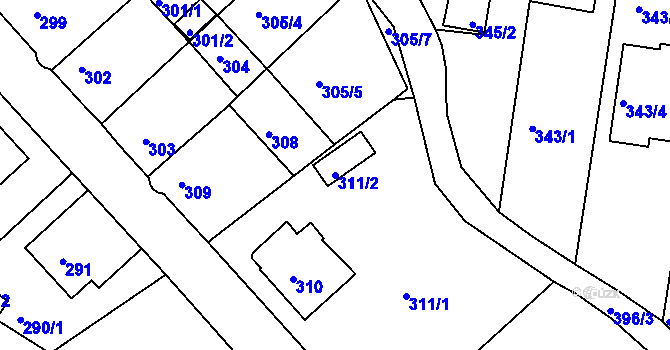 Parcela st. 311/2 v KÚ Třeboň, Katastrální mapa