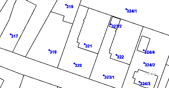 Parcela st. 321 v KÚ Třeboň, Katastrální mapa