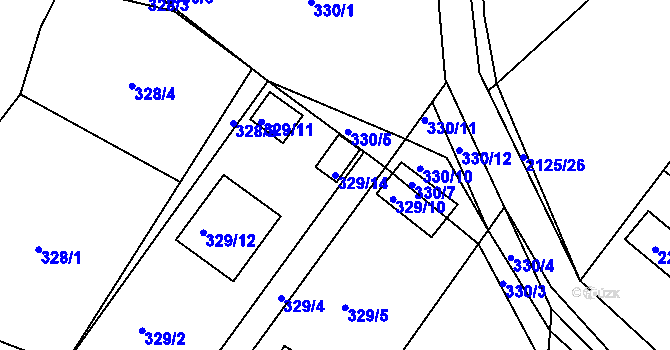 Parcela st. 329/14 v KÚ Třeboň, Katastrální mapa