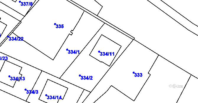 Parcela st. 334/11 v KÚ Třeboň, Katastrální mapa