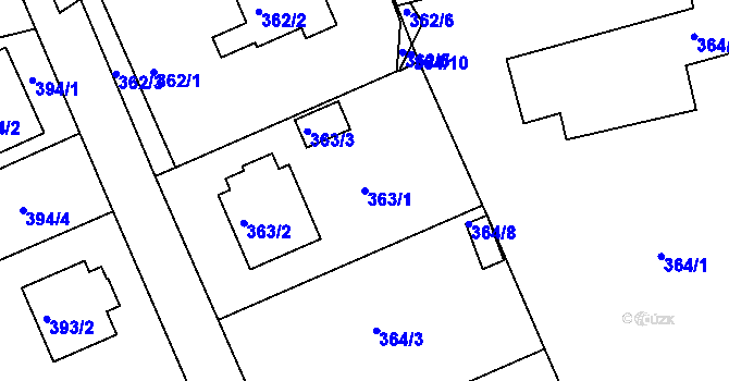 Parcela st. 363/1 v KÚ Třeboň, Katastrální mapa