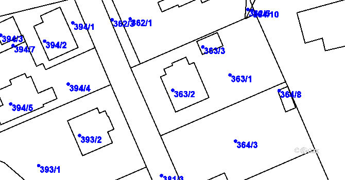 Parcela st. 363/2 v KÚ Třeboň, Katastrální mapa