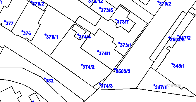 Parcela st. 374/1 v KÚ Třeboň, Katastrální mapa