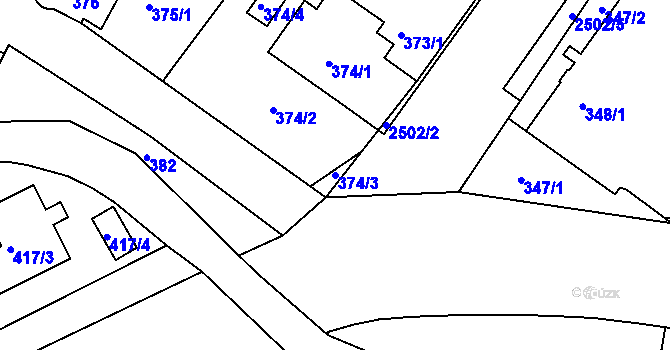 Parcela st. 374/3 v KÚ Třeboň, Katastrální mapa