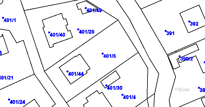 Parcela st. 401/5 v KÚ Třeboň, Katastrální mapa
