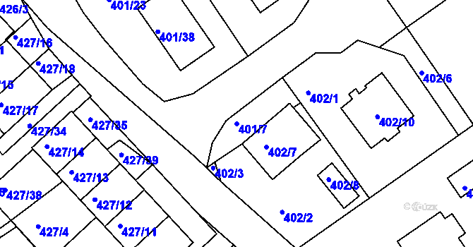 Parcela st. 401/7 v KÚ Třeboň, Katastrální mapa