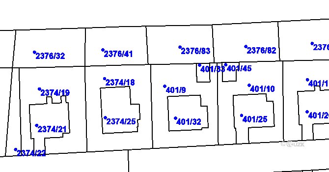 Parcela st. 401/9 v KÚ Třeboň, Katastrální mapa