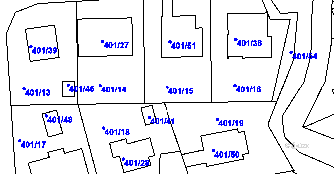 Parcela st. 401/15 v KÚ Třeboň, Katastrální mapa