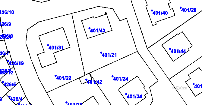 Parcela st. 401/21 v KÚ Třeboň, Katastrální mapa
