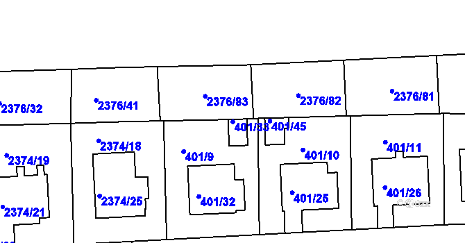 Parcela st. 401/33 v KÚ Třeboň, Katastrální mapa