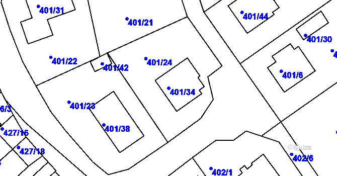 Parcela st. 401/34 v KÚ Třeboň, Katastrální mapa