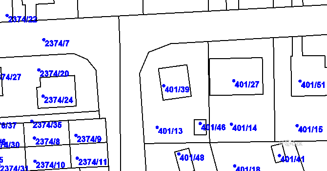 Parcela st. 401/39 v KÚ Třeboň, Katastrální mapa