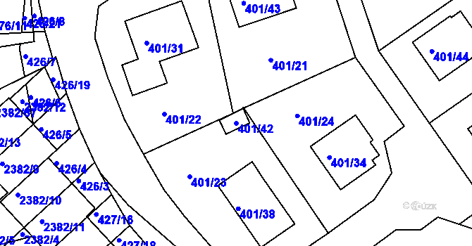 Parcela st. 401/42 v KÚ Třeboň, Katastrální mapa