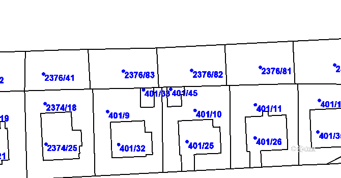 Parcela st. 401/45 v KÚ Třeboň, Katastrální mapa
