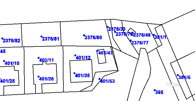 Parcela st. 401/47 v KÚ Třeboň, Katastrální mapa