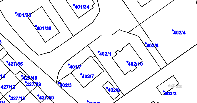 Parcela st. 402/1 v KÚ Třeboň, Katastrální mapa