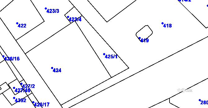 Parcela st. 425/1 v KÚ Třeboň, Katastrální mapa