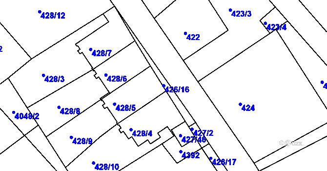 Parcela st. 426/16 v KÚ Třeboň, Katastrální mapa