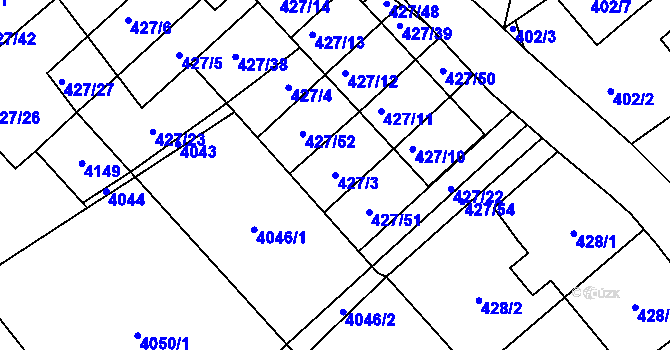 Parcela st. 427/3 v KÚ Třeboň, Katastrální mapa