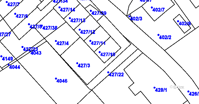 Parcela st. 427/10 v KÚ Třeboň, Katastrální mapa