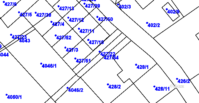 Parcela st. 427/22 v KÚ Třeboň, Katastrální mapa