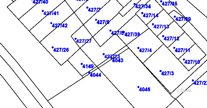 Parcela st. 427/23 v KÚ Třeboň, Katastrální mapa