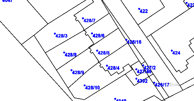 Parcela st. 428/5 v KÚ Třeboň, Katastrální mapa