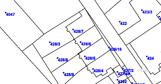 Parcela st. 428/6 v KÚ Třeboň, Katastrální mapa