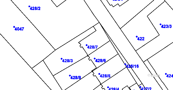 Parcela st. 428/7 v KÚ Třeboň, Katastrální mapa