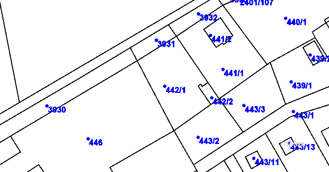 Parcela st. 442/1 v KÚ Třeboň, Katastrální mapa