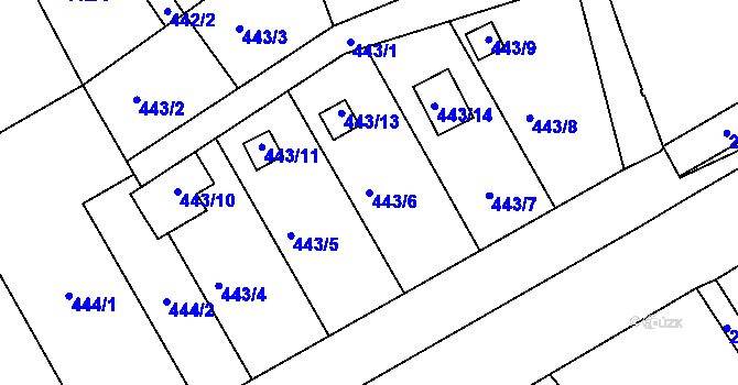 Parcela st. 443/6 v KÚ Třeboň, Katastrální mapa