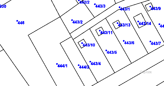Parcela st. 443/10 v KÚ Třeboň, Katastrální mapa