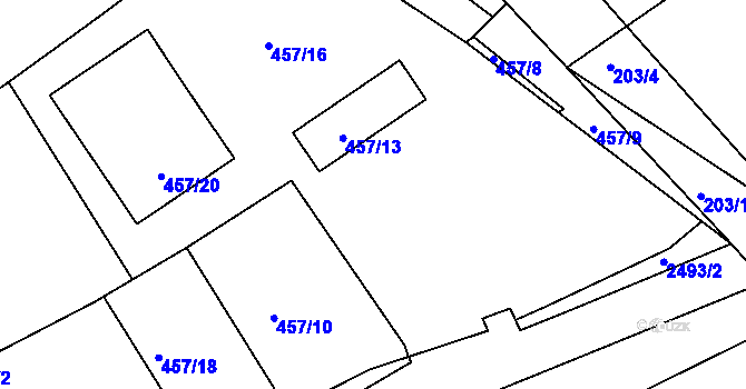 Parcela st. 457/11 v KÚ Třeboň, Katastrální mapa