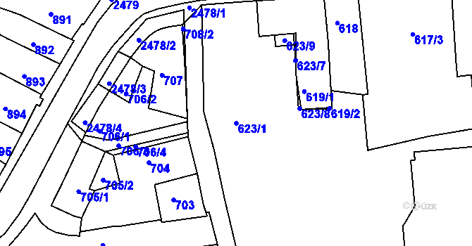 Parcela st. 623/1 v KÚ Třeboň, Katastrální mapa