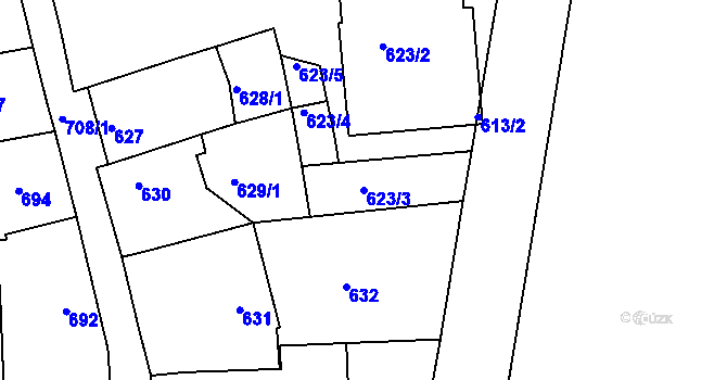 Parcela st. 623/3 v KÚ Třeboň, Katastrální mapa