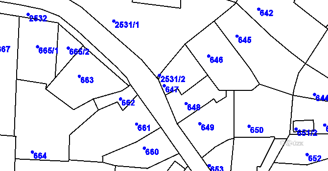 Parcela st. 647 v KÚ Třeboň, Katastrální mapa