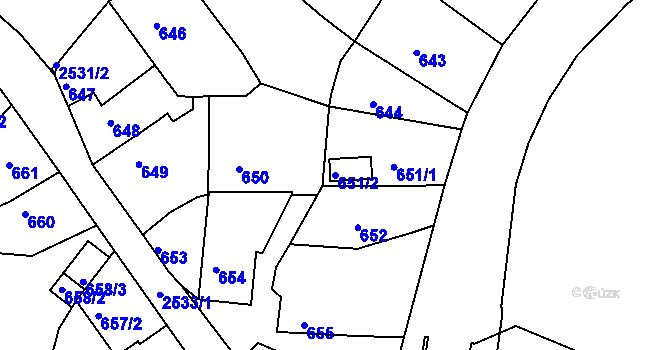 Parcela st. 651/2 v KÚ Třeboň, Katastrální mapa