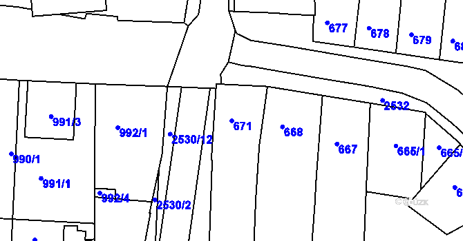 Parcela st. 671 v KÚ Třeboň, Katastrální mapa