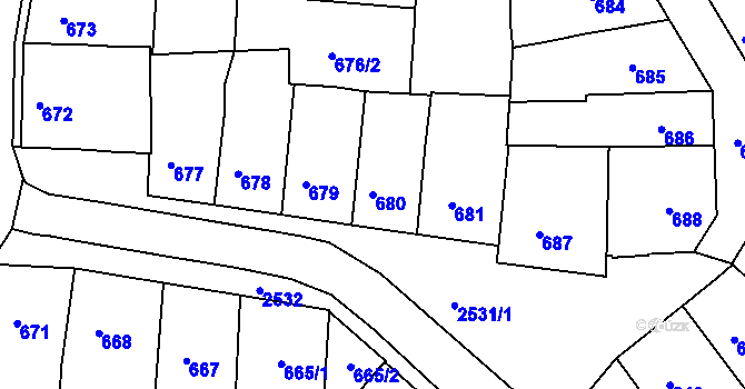 Parcela st. 680 v KÚ Třeboň, Katastrální mapa