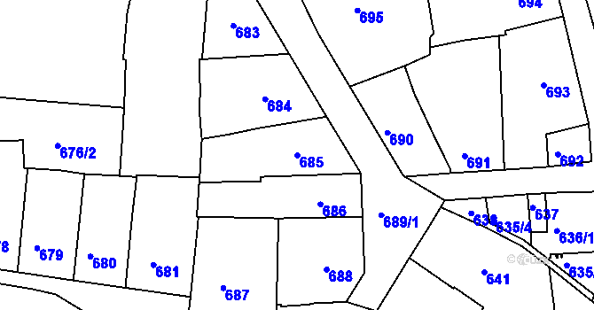 Parcela st. 685 v KÚ Třeboň, Katastrální mapa