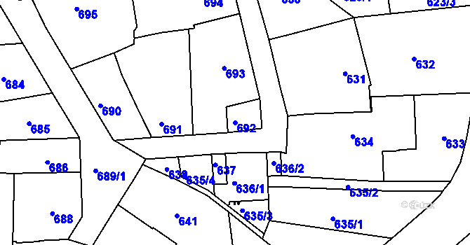 Parcela st. 692 v KÚ Třeboň, Katastrální mapa