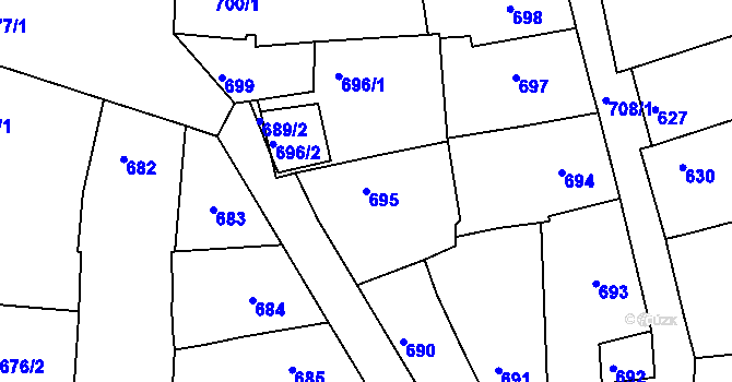 Parcela st. 695 v KÚ Třeboň, Katastrální mapa